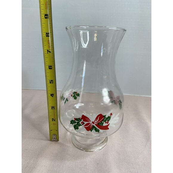 Vintage Glass Christmas Replacement Hurricane Chimney/Oil Lamp Globe w/ Red Bow - Picture 2 of 6